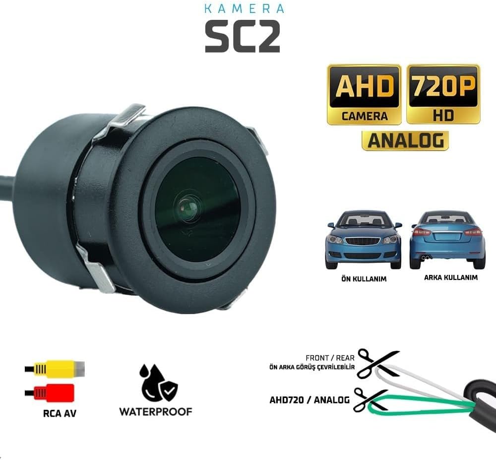 Sentinel SC2 AHD 720P Araç Ön/Arka Görüş Kamerası (Su Geçirmez – Mini Gömme Model)