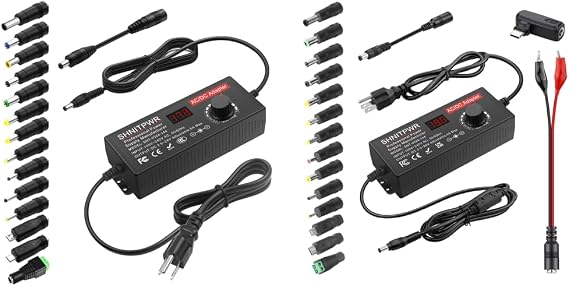 SHNITPWR 144W Adjustable Universal Power Supply DC 4V~24V 3A 5A 6A AC/DC Adapter with USB C Charger PD 100W 100V-240V AC to DC Converter with 14 Tips, Alligator Clip Power Cable