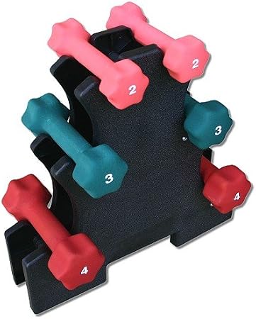 Ader Sporting Goods Neoprene Dumbbell Set- 2lb, 3lb, 4lb w/Rack