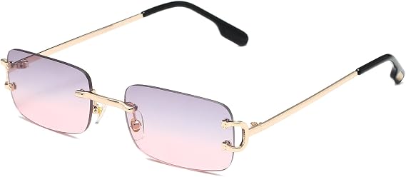 Rimless Rectangle Sunglasses for Women Men Retro Frameless Glasses | Vintage,90s,Trendy