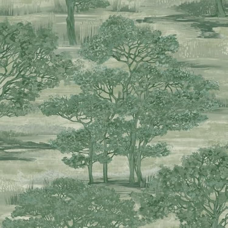 Tempaper Green Forest Toile Removable Peel and Stick Wallpaper, 20.5 in X 16.5 ft, Made in The USA