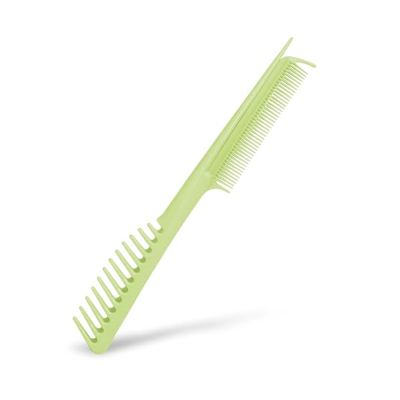 One-Handed Sectioning Comb with Fine and Coarse Teeth for Detangling and Straightening Heat-Damaged Hair (Green)