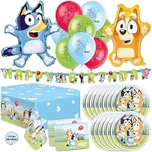 Bluey Birthday Decorations and Party Supplies | Serves 16 Guests | Bluey Party Decorations | Banner, Tablecloth, Foil and Latex Balloons, Plates and Napkins, Sticker | Officially Licensed