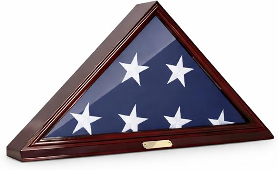 Custom Personalized Solid Wood Triangle Glass Front Flag Display case