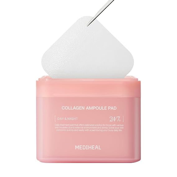 MEDIHEAL Toner Pads - Collagen Ampoule Toner Pad (100 count) with Ceramide - Skin Firming, Restore Elasticity, Deep Hydration - Tighten Wrinkles & Lines - Vegan Moisturizing Fabric, Korean Skin Care