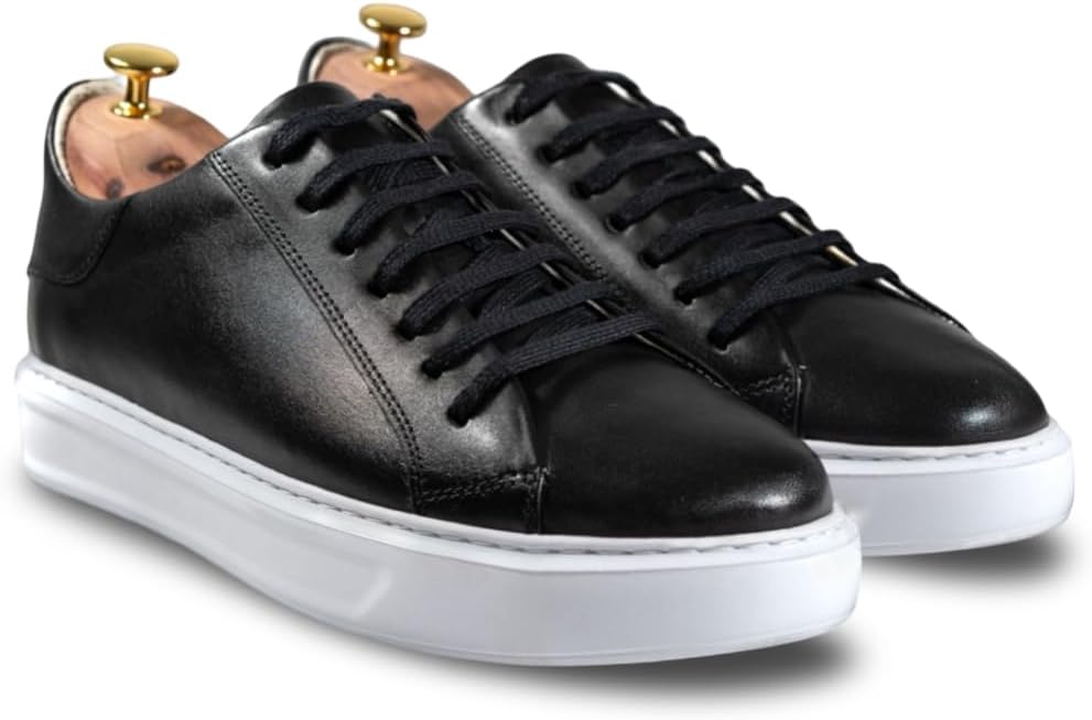 Mens Leather Sneakers Handmade Elegant Sneakers for Men | Comfortable Walking Shoes | Versatile Smart Casual Footwear