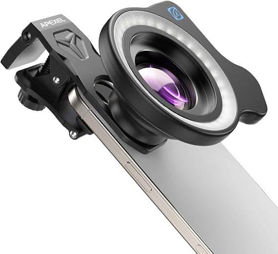 APEXEL 100Ultra Macro Lens with Ring Light - Enhanced Version Smartphone Lens for iPhone, Samsung, Pixel