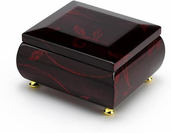 MusicBoxAttic - Burgundy Beveled Top Wooden Music Jewelry Box Musical Jewelry Box with Artistic Floral Motif - 18-Note Mechanical Movement - 5" L x 4.5" W x 2.5" H (Ballerina (C Sigman))