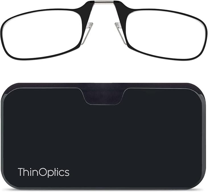 ThinOPTICS Stick Anywhere, Go Everywhere Reading Glasses plus Classic Universal Pod Case, Black Frame, Black Case, 2.50 Strength