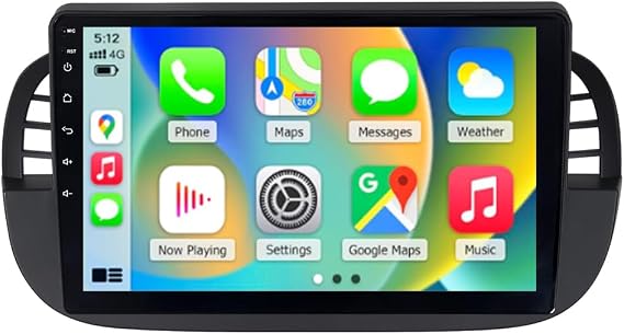 9 inch 8Core 4+64GB Car Stereo for Fiat 500 500C 2007-2015 Black | Android 15, in-Dash GPS Navigation Unit, Wireless Carplay Android Auto,SWC,DSP,1280x800 IPS Touchscreen Player, FM Radio