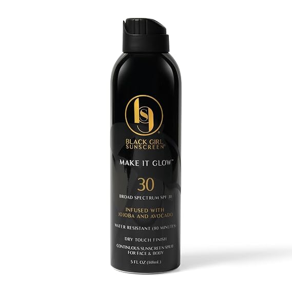 Black Girl Sunscreen Make It Glow Spray SPF 30 for Face & Body - 5 Fl Oz | Hydrating SPF 30 water resistant spray that gives skin a dewy finish while protecting against the sun.