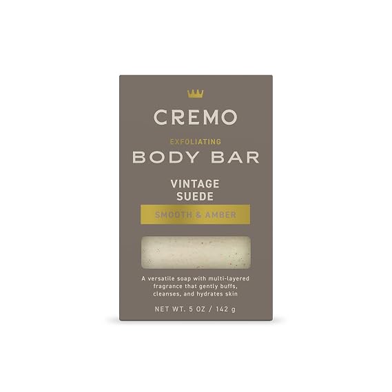 Cremo Exfoliating Body Bar Soap for Men, Vintage Suede Scent, 5 oz