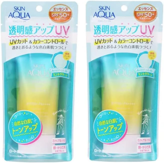Skin Aqua Tone Up UV Essence, Mint Green, 2 Pieces, SPF50+, PA++++, 2.8 oz 80 g, UV Protection, UV Care, Sunscreen, Makeup Foundation for Face and Body