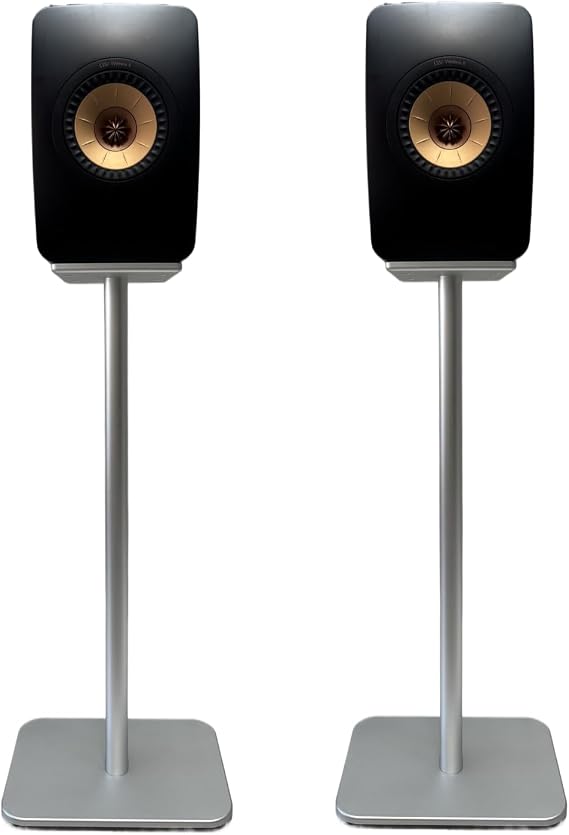 Aluminum Alloy Speaker Floor Stand Compatible with KEF LS50 Meta/LS50 Wireless II Bookshelf Speakers (Stand only),Built-in Power Cord and Screw-Mounted Audio Design (Silver Pair)