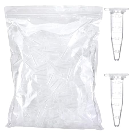 1.5ml Microcentrifuge Tubes 100pcs, EO Sterilized Plastic Small Vials with Caps for Sample Storage Without Leakage(100)
