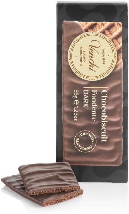 Venchi - ChocoBiscuit Snack, Double Biscuit Wafer Covered with Dark Chocolate, 35 g, Gluten Free, Without Dyes and Preservatives, Snack Idea