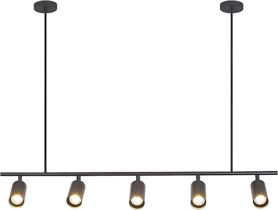 BOKT Matte Black Metal 5-Lights LED Linear Track Lighting Mid Century Modern Hanging Track Lighting Commercial Pendant Light Fixture Adjustable Industrial Ceiling Spot Lighting