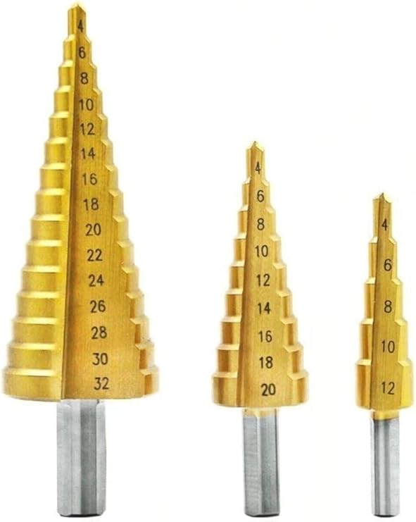 Orret Home 3’lü Kademeli Matkap Ucu Seti – Huni Şekilli Paslanmaz Çelik Sac Delme Uçları, Alüminyum, Demir, Sac Metal ve İnce Levha Delme İçin Step Drill Panç Seti