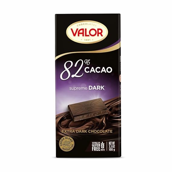 Valor. 82% Dark Chocolate. 100g (3.53oz). Pack of 17.