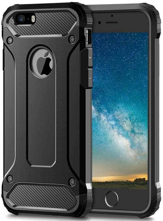 TECHGEAR iPhone SE, 5s, 5 Case - TOUGH ARMOURED Dual-Layer Slim Tough Protective Case with Cut-Out for Logo Compatible with Apple iPhone SE, iPhone 5s, iPhone 5 (BLACK)