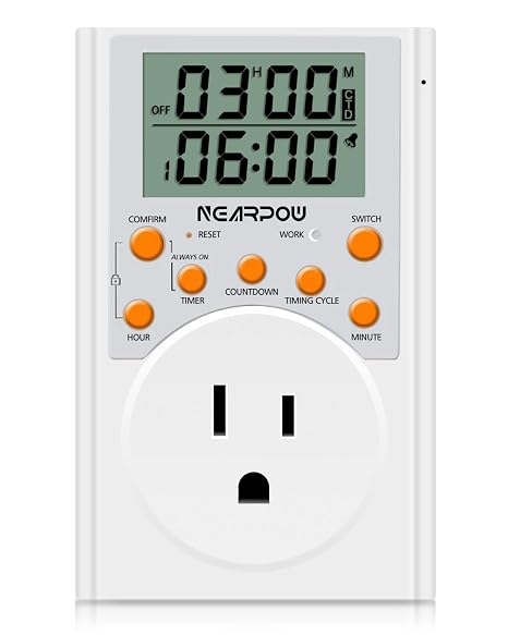 NEARPOW Infinite Cycle Digital Timer Outlet Switch, Programmable 3-Prong