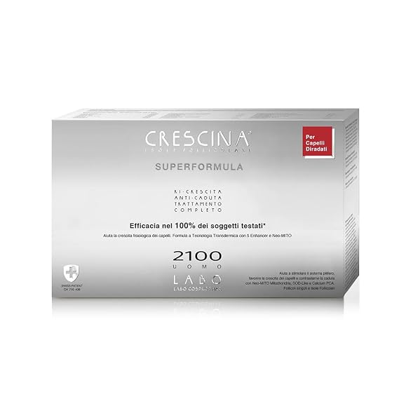 Crescina Transdermic SUPER FORMULA Re-Growth and Anti-Fall Double Hair Treatment 2100 Man 20 Vials (10+10)