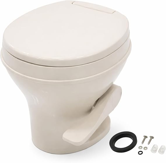 SEAFLO Bone RV Toilet, Residential Height 18.4", Gravity Flush Foot Pedal, Soft Close Seat, Camper Toilet for RV Motorhome Travel Trailer, Parchment, SFRTPH-02-01,