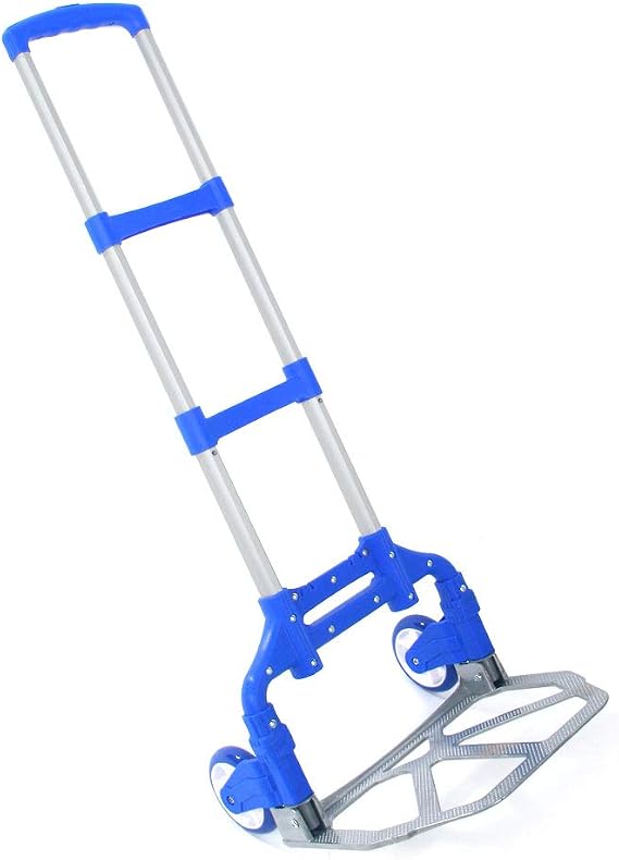 165 lbs Folding Hand Truck Luggage Trolley Carts, Aluminum Box Cart with Telescoping Handle Includes Extendable Rope and Hook for Personal, Travel, Shopping, Moving, Office, Blue