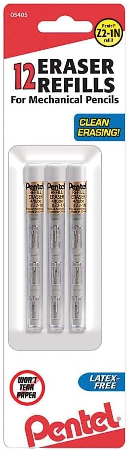Pentel 399683 Refill Erasers White 12/Pack (Z2-1N),Tube