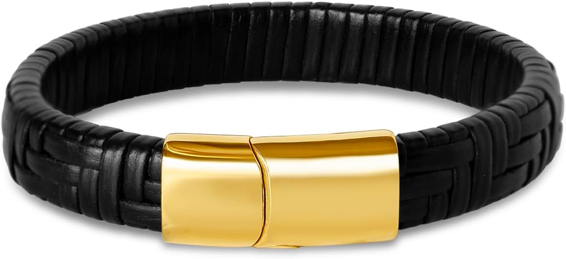 Bruno Magli Mens Classic Black Leather Bracelet