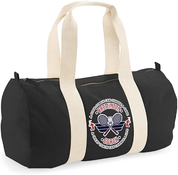 Badminton Coach, A Good Coach Can Change a Life, Best Coach, Christmas Barrel Bag, Holdall Zip Sports Duffle Bag. (Black)
