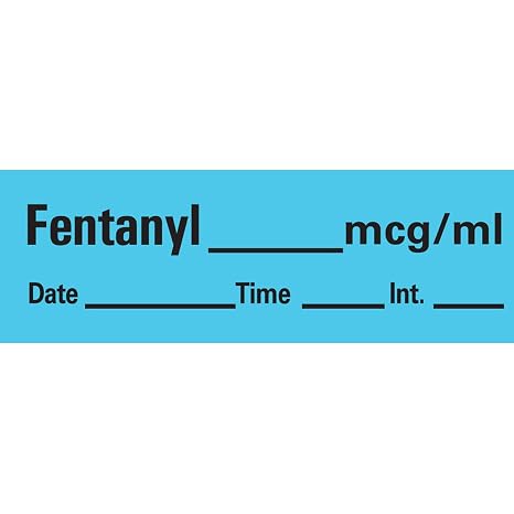 PDC Healthcare AN-7 Anesthesia Removable Tape with Date, Time & Initial, Fentanyl Mg/Ml, 333 Imprints, Blue, 1/2" Width, 500" Length