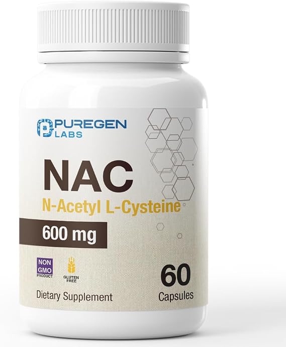 Puregen Labs Antioxidant Support, N-Acetyl-L-Cysteine (NAC) 600mg