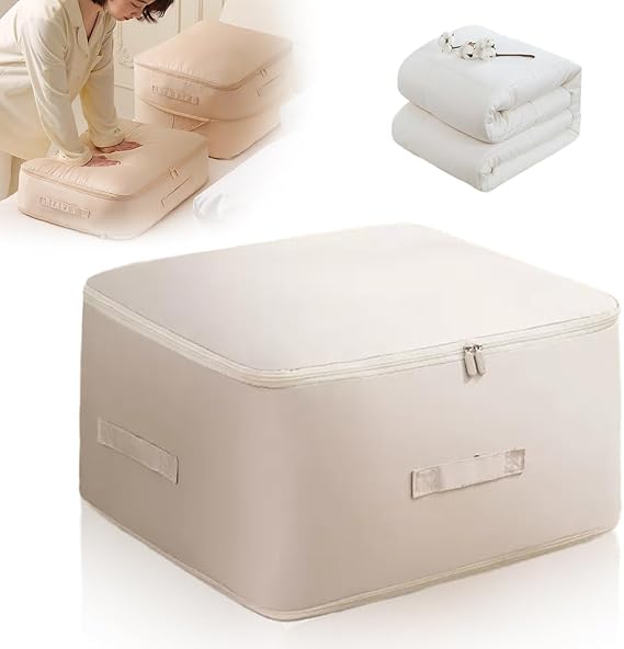 Ultra Space Saving Self Compression Organizer, 2026 Upgrade Space Saver Quilt Compression Storage Bag, Premium Comforter Storage Bag for Storage Comforter Blanket (Beige, X-Large(54x42x60cm))