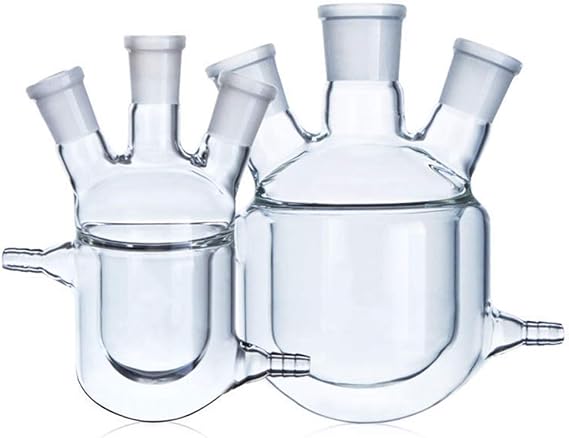 Three Necks Glass Jacketed Flask Reactor Vessel Double Layer Flask Beaker Round Bottom (500ml 24/24/24))