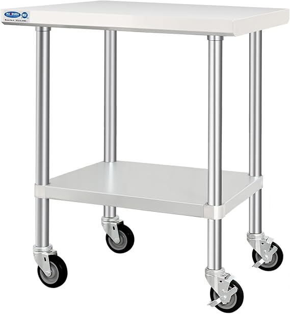 HARDURA Stainless Steel Table with Wheels 24 x 36 Inches