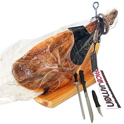Jamón Ibérico de Bellota Cinco Jotas 5J, 100% Raza Ibérica,  Jamonero Modelo Góndola  Cuchillo Jamonero Flexible  Cuchillo Mondador ARCOS  Chaira  DVD Guía, Importado de España