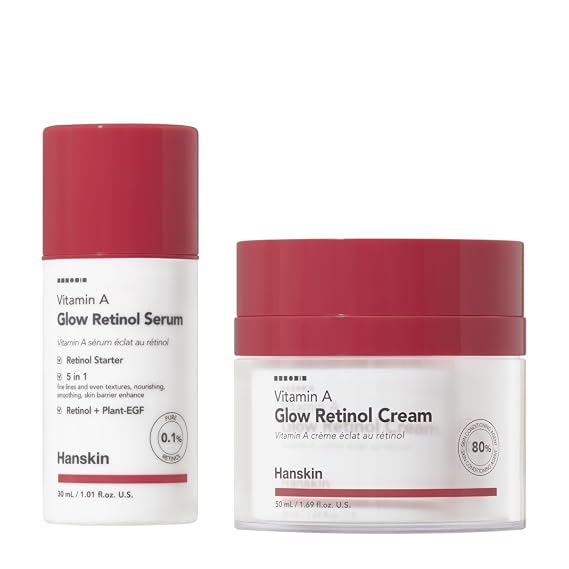 Hanskin Retinol Power Duo Vitamin A Glow Serum & Cream | Skin Renewal, Wrinkle Care & Anti-Aging Treatment for All Skin Types | Korean Skincare Set, K-Beauty Retinol Routine