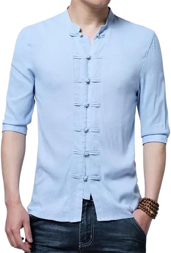 LIXINGHEITANG Summer Men Cotton Linen Short Sleeve Shirts Kung Fu Shirt Martial Arts Traditional Suit Tai Chi Clothing