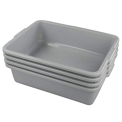 Anbers 4-Pack Commercial Tote Box, Plastic Bus Box, Bus Tubs, 22 L, Gray