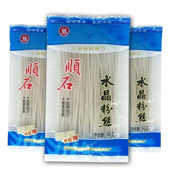Glass Noodles Premium Crystal Vermicelli Vermicelli Bean Threads Non-GMO Verified (1) For Mei Fun, Stir Fry, Soups, Spring Rolls, and Salads (3 Pack, 90g Each)(Crystal Vermicelli )