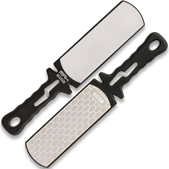 Max Edge 5 In 1 Diamond Knife Sharpener with Diamond Plates | TPU No-Slip Handle | Scissors Slot | Coarse and Fine Slots | 400-Grit and 1,000-Grit Plates | Overall Length 11 1/5"