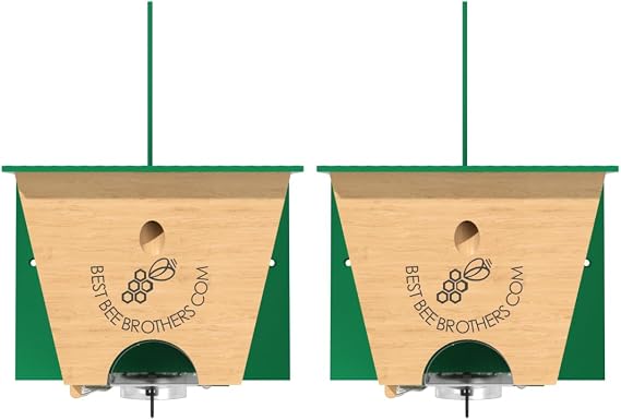 Best Bee Brothers Turbo Trap 2.0, Professional-Grade Carpenter Bee Trap for Outside with Bee Vault, Large Viewport & Spring-Loaded Door, 4.1 W x 4.8 H x 5.9 D (2 Pack)