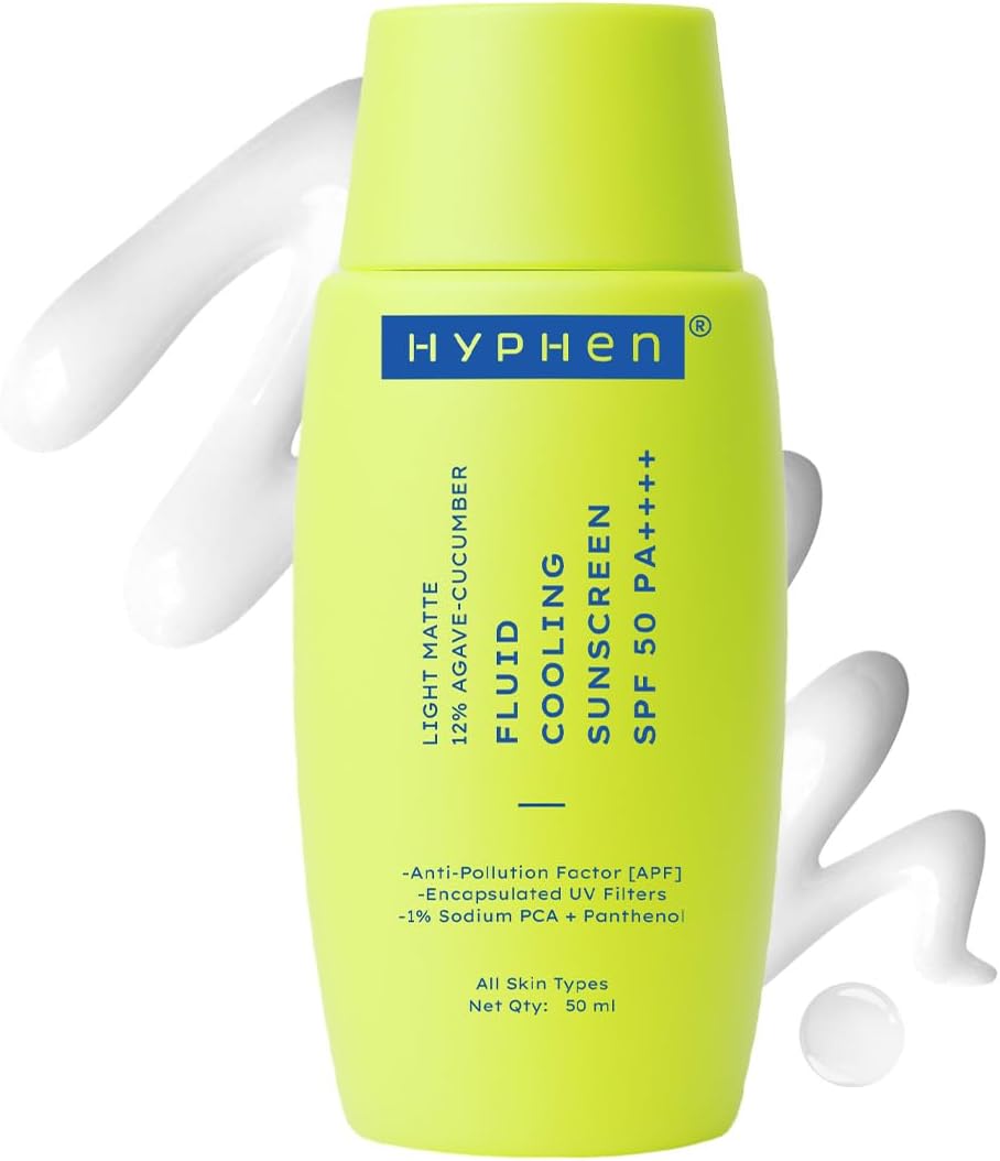 Hyphen Fluid Cooling Sunscreen SPF 50 PA++++ Ultra Lightweight Oily, Combination, Normal Skin Clinically Tested (In-Vitro), Protects upto 8Hrs Non-greasy & Fast Absorbing 50 ml (Pack of 1) White