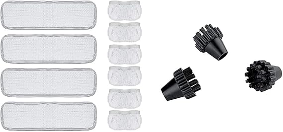 Polti PAEU0217 Original Vaporetto Smart AirPlus, Handy, Comfort Series Microfibre Kit (4 Cloths + 6 Sockettes), Cotton & Vaporetto Set of 3 Round Brushes, Black