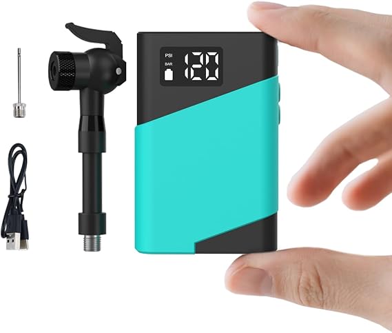 Mini Electric Bike Pump, Compatible with Clik Presta Schrader Dunlop Valves, 120PSI LED Display, Preset Auto Stop Fully Hands-Free, 50s Fast Inflation, Pressure Memory, USB-C Rechargeable