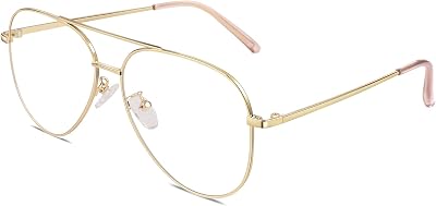GQUEEN Fake Glasses Women Men Clear Lens Metal Frame UV400 Protection Fashion Retro Pilot Style Eyeglasses