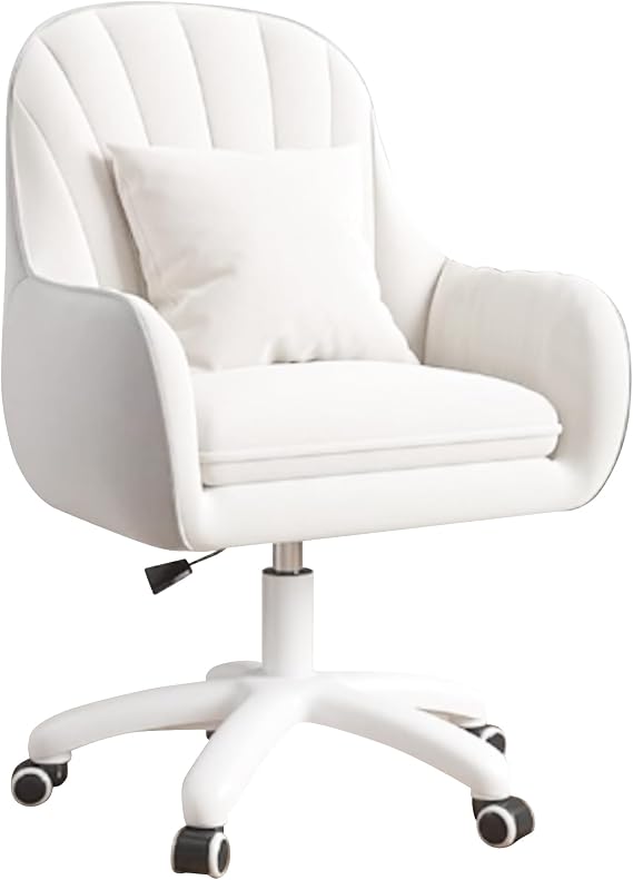 Office Chair, Vanity Swivel Chair, with Velvet Padding pillow,Adjustable Height, for Home Office, Study, Bedroom,150kg Load Capacity White