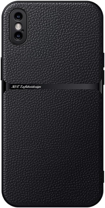 Kepuch Case Compatible for iPhone Xs Max - Litchi Grain Magnetic Holder Built-in Metal Plate Cover Bumper - Black