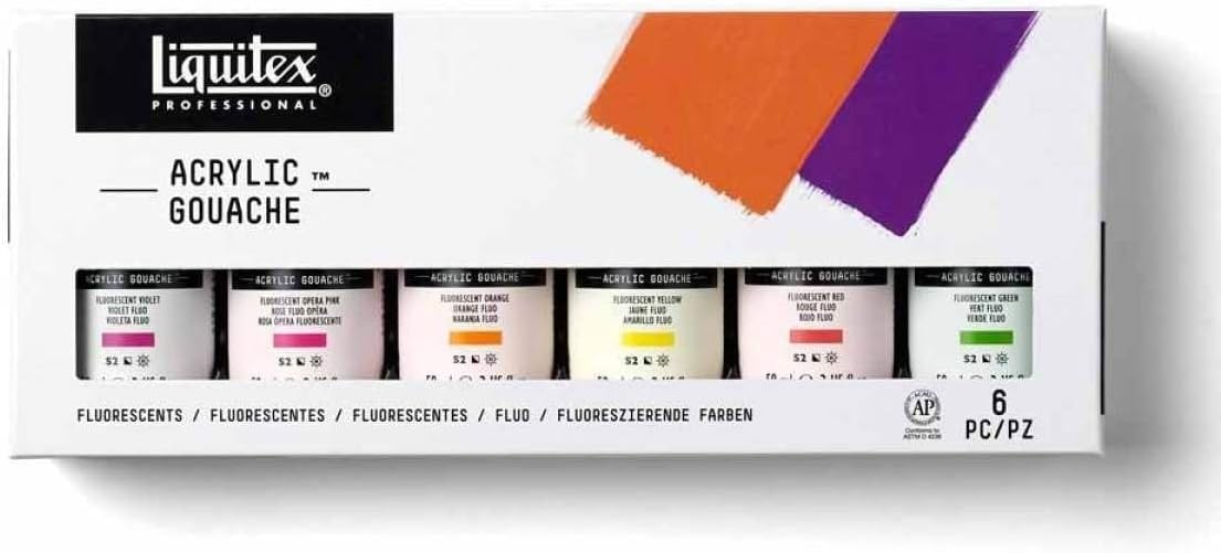 Liquitex Acrylic Gouache Paint Set, 6 x 59ml (2-oz), Fluorescents